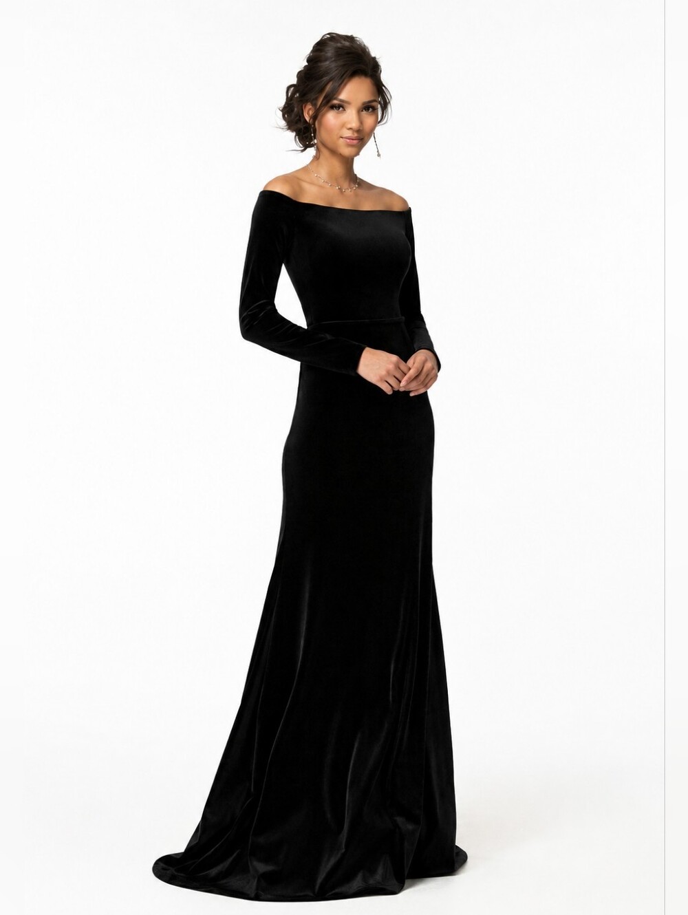 Morilee Velvet Off The Shoulder Gown Dress Size 8 Black